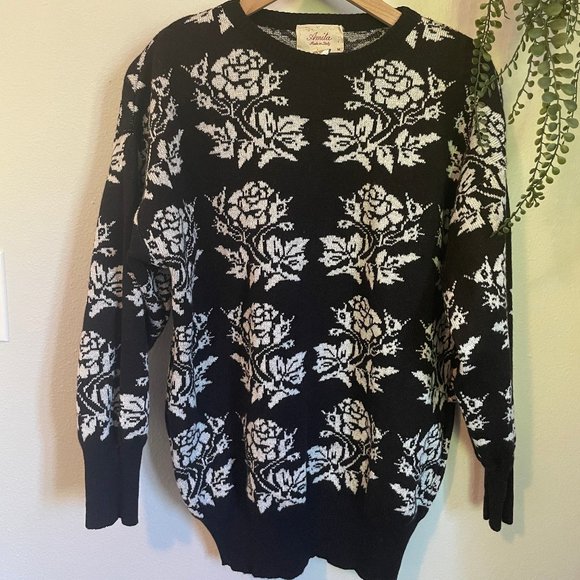 80s Chunky Black and White Metallic Sweater - Picture 1 of 6